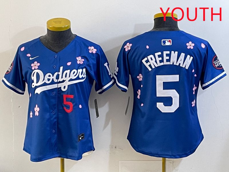 Youth Los Angeles Dodgers 5 Freeman Blue Sakura Edition 2025 Nike MLB Jersey style 6
